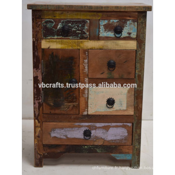 Cabinet de tiroir en bois recyclé de ferraille recyclé